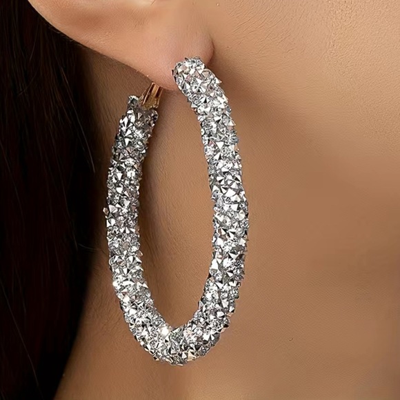 Silver Glitter Hoop Earrings - Picture 2 of 3